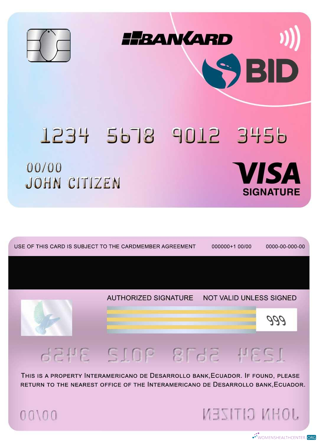 Download Ecuador Banco Interamericano de desarrollo (BID) bank visa signature card Photoshop template